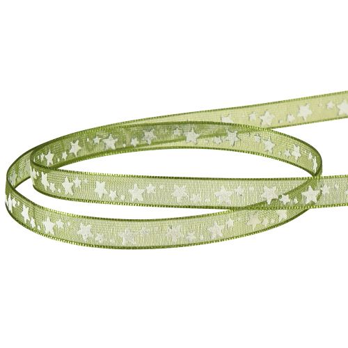 Floristik24 Weihnachtsband mit Sternen Grün Dekoband Organza 6mm 20m