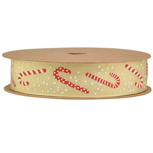 Artikel Weihnachtsband mit Zuckerstangen Geschenkband Beige 25mm 15m