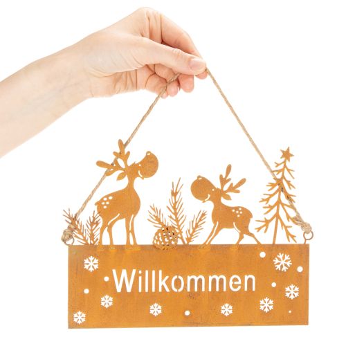 Willkommensschild aus Edelrost mit Rentieren, 22cm Länge, Winterdekoration, 2 Stück | Floristik24.ch