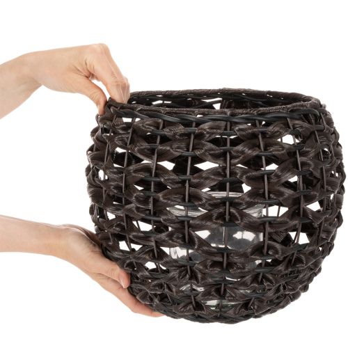 Windlicht geflochten Schwarz Braun Ø31cm H25cm aus Metall und Kunststoff | Floristik24.ch