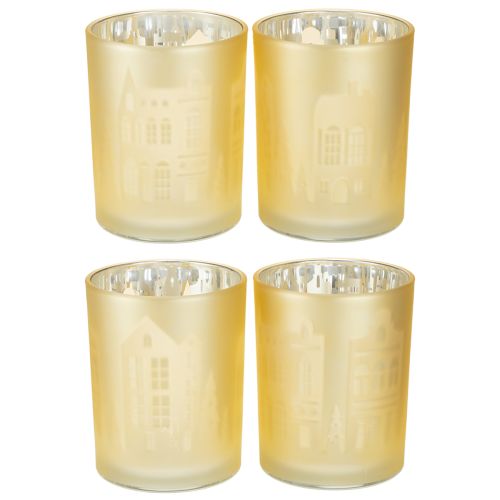 Floristik24 Windlicht Glas Silber Gold Stadtsilhouette H12,5cm 4 St