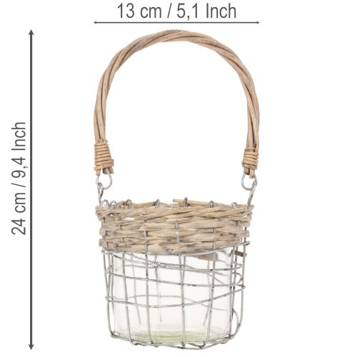 Windlicht Hängeleuchte Metall Glas Weidengeflecht Ø13 cm H12 cm 2er-Set | Floristik24.ch