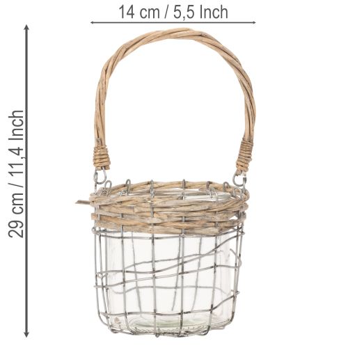 Windlicht Glas und Metall mit Weidenhenkel 14,5 cm 2 Stück | Floristik24.ch