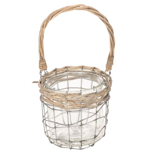 Windlicht Glas und Metall mit Weidenhenkel 14,5 cm 2 Stück | Floristik24.ch