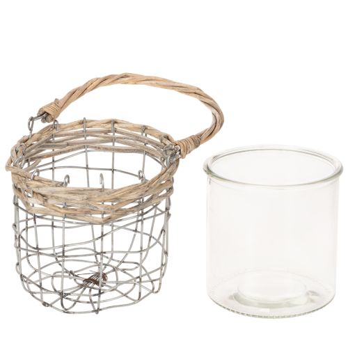 Windlicht Glas und Metall mit Weidenhenkel 14,5 cm 2 Stück | Floristik24.ch