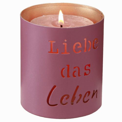 Artikel Windlicht Metall „Liebe das Leben“ Fuchsia Gold Ø9cm H10cm 4St