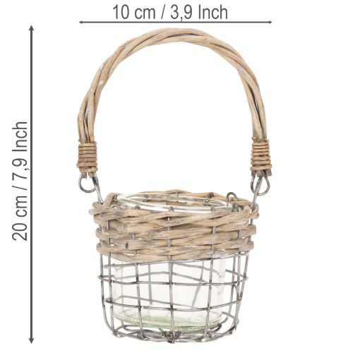 Teelichthalter Glas Metall Weide 10,5 cm Natur 3 Stück | Floristik24.ch