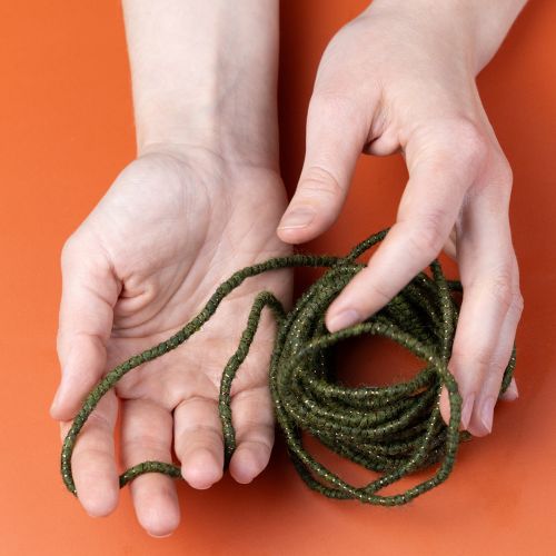 Artikel Wollkordel Grün Goldfaden 5m x 5mm mit Draht für Deko und Basteln