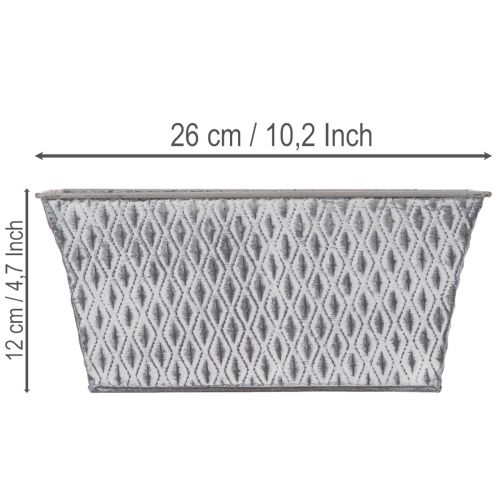 Zinkschale eckig mit Rautenmuster, 26cm x 15,5cm, grau, Metall | Floristik24.ch