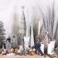 Tannenbaum Dekobaum aus Kunststoff mit Holzfuss, 40 cm, weissgrau, Set mit 3 Stück für saisonale Dekoration | Floristik24.ch