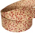 Dekoband Zweige mit roten Glitterbeeren 40mm x 15m Beige-Braun | Floristik24.ch