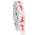 Floristik24 Dekorationsband mit Dackelmotiv 15mm Weiss Rosa 18m Rolle