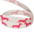 Dekorationsband mit Dackelmotiv 15mm Weiss Rosa 18m Rolle | Floristik24.ch