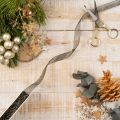 Dekoband Transparent aus Organza 15 mm x 20 m Schwarz mit goldenem Muster für Tisch- und Geschenkdekoration | Floristik24.ch