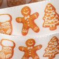 Geschenkband aus Polyester mit Lebkuchenmotiven 25 mm 18 m Weiss-Orange | Floristik24.ch