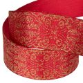 Geschenkband aus Polyester mit Drahtkante 40 mm x 15 m in Dunkelrot mit goldenem Muster | Floristik24.ch