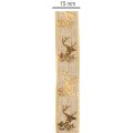 Dekoband aus Polyester mit Hirschmotiv 15mm x 15m in Braun-Gold für Weihnachtsdekorationen | Floristik24.ch