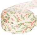 Dekoband mit Stechpalmen und Beeren Polyester 25mm 18m Beige Grün Rot Innenbereich | Floristik24.ch