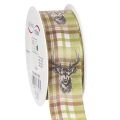 Floristik24 Dekoband Stoff Hirschkopf Karomuster 40mm Grün Braun Beige 15m für Innenbereich