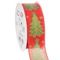 Floristik24 Geschenkband Stoff 40mm 15m Tannenbaum und Sterne Rot Grün Gold