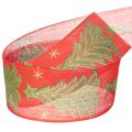 Geschenkband Stoff 40mm 15m Tannenbaum und Sterne Rot Grün Gold | Floristik24.ch