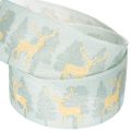 Stoffgeschenkband mit Rentier- und Tannenbaum-Motiv 40 mm x 18 m hellblau | Floristik24.ch