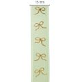 Dekoband aus Polyester in Mintgrün mit goldenen Schleifen 15mm x 18m | Floristik24.ch
