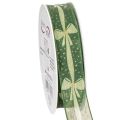 Floristik24 Geschenkband Stoffband grün mit Schleifenmuster 25mm x 18m für Dekoration und Geschenke