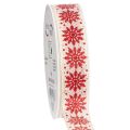 Floristik24 Dekoband Baumwolle Schneeflocken Rot Weiss 25mm 20m Geschenkband
