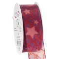 Floristik24 Organzaband Sterne glitzernd 40 mm x 15 m lila-rot