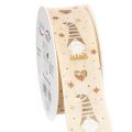 Floristik24 Dekoband Stoff beige mit Wichteln und Herzen 40mm x 15m für Weihnachtsdekoration