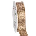 Floristik24 Geschenkband Leopard-Muster Kunstseide 25mm x 20m Braun-Gold