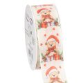 Floristik24 Geschenkband aus Stoff mit Bärenmotiv 40mm x 15m in Creme, Rot und Grün für Weihnachtsdekoration