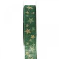 Floristik24 Geschenkband Schleifenband mit Sternen Grün Gold 25mm 15m