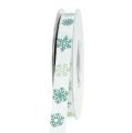 Floristik24 Dekorationsband mit Schneeflocken Weiß, Grün 15mm 15m