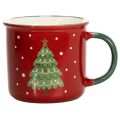 Floristik24 Keramiktasse 9cm Rot mit Tannenbaum-Motiv für heisse Getränke