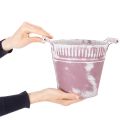 Blecheimer aus Metall, Ø19 cm, H17 cm, Lila Weiss, mit Holzgriffen | Floristik24.ch