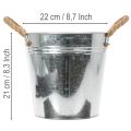 Blecheimer aus verzinktem Metall Ø22cm mit Seilgriffen in Silber für Innen- und Aussenbereich | Floristik24.ch