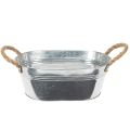 Floristik24 Blechschale Oval Silber 30x17x10cm mit Flachsgriffen für Innen- und Aussendekoration