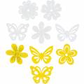 Floristik24 Blumen und Schmetterlinge zum Streuen Gelb, Weiß Holz Streudeko Frühlingsdeko 72St