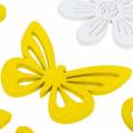 Floristik24 Blumen und Schmetterlinge zum Streuen Gelb, Weiß Holz Streudeko Frühlingsdeko 72St