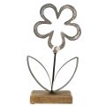 Blume Metall Deko Silber Schwarz Holz Sockel 15×30cm | Floristik24.ch