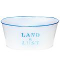 Floristik24 Blumenschale oval Metall 26x17x12cm Weiss-Blau mit Schriftzug für Innen- und Aussenbereiche