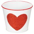 Floristik24 Metall-Blumentopf Weiss mit Herzmotiv Rot Ø13cm H10,5cm für Pflanzen