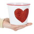Metall-Blumentopf Weiss mit Herzmotiv Rot Ø13cm H10,5cm für Pflanzen | Floristik24.ch