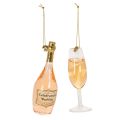 Floristik24 Baumanhänger-Set aus Glas Sektflasche und Sektglas 14cm Roségold 2 Stück
