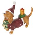 Floristik24 Dekofigur Dackel aus Polyresin 18 cm Rot-Grün-Braun für Weihnachten