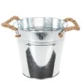 Floristik24 Deko Eimer Blumentopf Metall Ø20cm mit Seilgriffen Silber