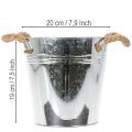 Deko Eimer Blumentopf Metall Ø20cm mit Seilgriffen Silber | Floristik24.ch