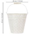 Deko-Eimer aus Metall Weiss Ø20,5 cm mit Holz-Henkel für Pflanzen und Dekoration | Floristik24.ch